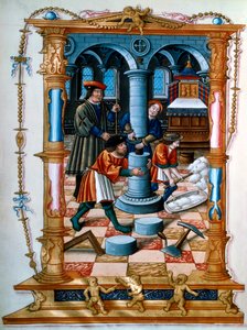 Maçons construisant un pilier dans une église, vers 1525