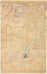 Maître et disciple dans un pavillon de jardin, illustration unique, vers 1570-1590 - Unbekannt