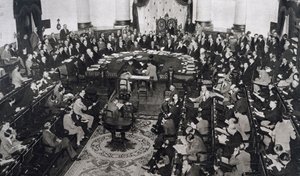 Réunion de la SDN ou de la Société des Nations le 10/06/1929 au Palais du Sénat à Madrid, Espagne