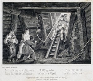 Mine de sel : Visiteur glissant sur un toboggan menant dans les souterrains, à Durrnburg, Autriche - Unbekannt