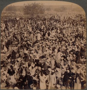 Musulmans un jour de jeûne devant la mosquée Jumma, regardant vers le sud, Delhi, Inde, 1903