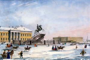 Monument de Pierre le Grand sur la place du Sénat à Saint-Pétersbourg, Russie, hiver, 1822