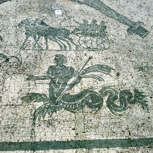 Mosaïque, Chariots tirés par des mules avec des voyageurs, Cisarii. Ier siècle après J.-C. - Unbekannt