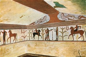 Peinture murale dans la tombe du Baron Tomba del Barone à Tarquinia, Italie, 1928