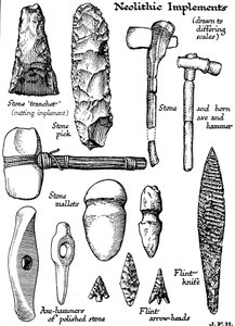 Outils néolithiques en pierre, silex et corne, vers 1890