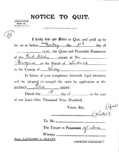 Avis de quitter, 1900-1901