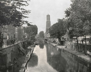 Vieux canal et tour Dom, Utrecht, Pays-Bas, 1895