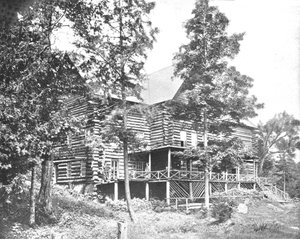 Vieille cabane en rondins, Lake Placid, Adirondacks, État de New York, USA, vers 1900