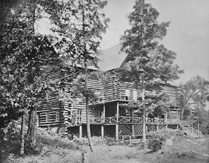 Ancienne cabane en rondins, Lake Placid, Adirondacks, New York, vers 1897