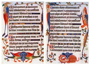 Page de texte illustré du psautier de Luttrell, vers 1300-1340, vers 1900-1920