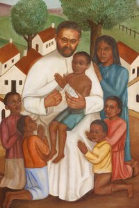 Peinture représentant un missionnaire chrétien à Haïti, Port-au-Prince, Haïti