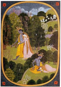 Peinture de Radha et Krishna dans un bosquet