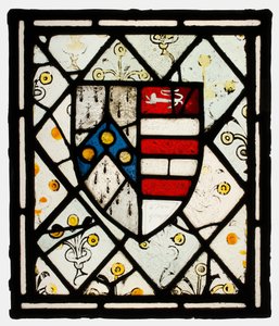Panneau avec bouclier héraldique de Johnson, britannique, vers 1500