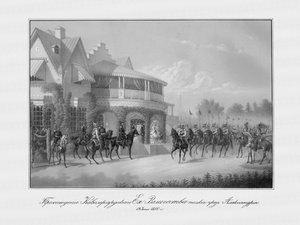 Parade du régiment de la Garde des Chevaliers au Palais de Cottege dans le parc d