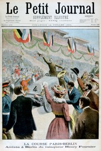 Course Paris-Berlin, Arrivée du vainqueur Henry Fournier, 1901