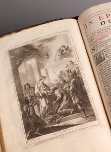 Musée paroissial. Missel en latin. Gravures de Joachim Ballester. Papier et cuir. XVIIIe siècle. - Unbekannt
