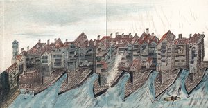 Partie du vieux pont de Londres, vers 1600