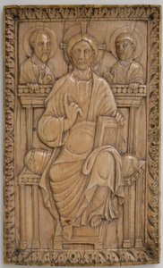 Plaque avec le Christ en trône avec deux apôtres, carolingien, 850-875 - Unbekannt