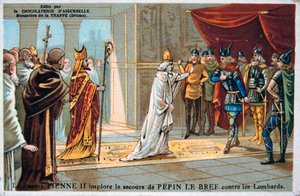 Le Pape Étienne II plaide pour la sécurité de Pépin le Bref contre les Lombards, vers 750 après J.-C., XIXe siècle - Unbekannt
