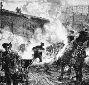 Extinction du coke, travaux de la South Metropolitan Gas Company, East Greenwich, Londres, 1891
