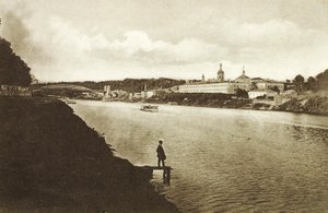 Pont ferroviaire et couvent de Novodievitchi, couvent des nouvelles jeunes filles, Moscou, Russie, années 1910