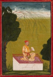 Raja Dalip Singh de Guler sur une estrade, vers 1720 - Unbekannt