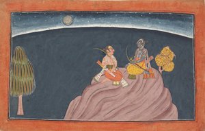 Rama et Lakshmana sur le mont Pavarasana: Folio de la série Shangri Ramayana, vers 1690-1710