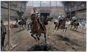 Répétition pour le Tournoi Militaire Royal au Agricultural Hall, Islington, Londres, 1886
