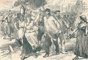 Émeutiers et pétroleuses incendiant des bâtiments publics à Paris pendant la Commune de Paris, 1871, 1906