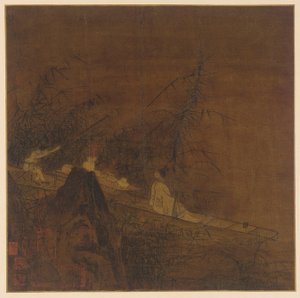 Scène fluviale : un bateau parmi les bambous sauvages, dynastie Ming, 1368-1644 - Unbekannt