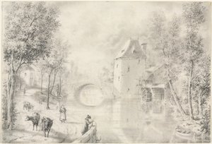 Route près du vieux pont, 1800s - Unbekannt