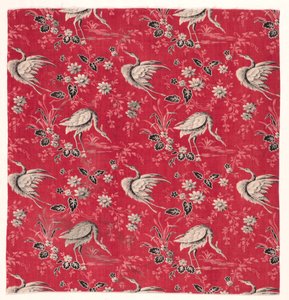 Coton imprimé au rouleau avec motif de héron et de fleur, 1800s