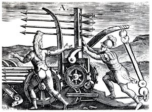 Soldats romains utilisant une machine de guerre tirant des flèches multiples, 1605 - Unbekannt
