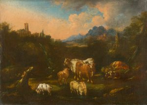Paysage romantique avec troupeau