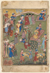 Festin royal dans un jardin recto du frontispice double page d
