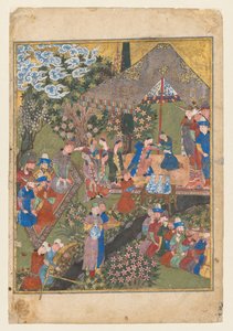 Festin royal dans un jardin, verso du folio droit de la double page frontispice..., vers 1440