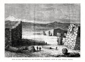 Ruines des monuments incas dans les environs de Tiahuanaco, au sud du lac Titicaca, Bolivie, 1877