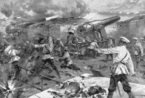 Batterie russe en action, guerre russo-japonaise, 1904-5