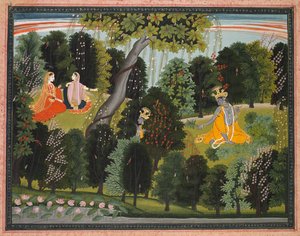 Sakhi persuade Radha de rencontrer Krishna, du Lambagraon Gita Govinda..., c. 1820-1825 - Unbekannt