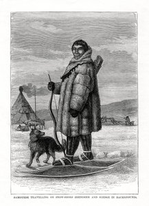Samoyède voyageant en raquettes, Russie, 1877