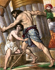 Samson renversant le Temple de Dagon, dieu des Philistins, milieu 19ème siècle - Unbekannt