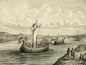 Navires scandinaves remontant une rivière, 1890