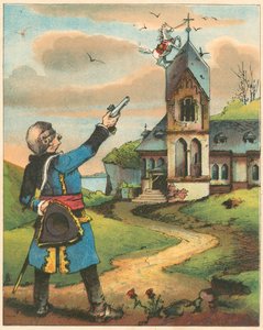 Scène des Aventures du Baron de Münchhausen par Rudolph Erich Raspe, vers 1850