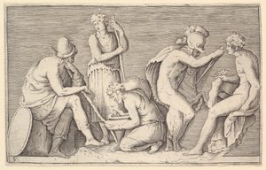 Scène de Sacrifice avec Guerrier Tuant un Bélier et Quatre Autres Figures