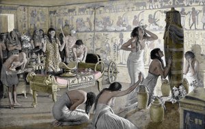 Scène de deuil au temple funéraire de Toutankhamon, Égypte