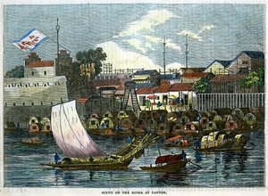 Scène sur la rivière à Canton, Chine, c1840