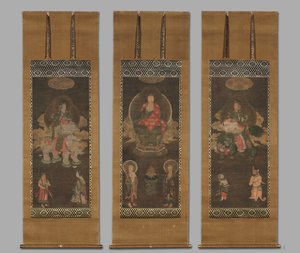Triade de Shakyamuni : Bouddha assisté par Manjushri et Samantabhadra, fin des années 1300