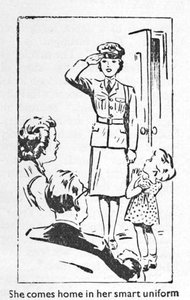 Elle rentre chez elle dans son uniforme élégant, 1940