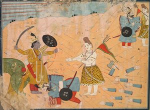 Shiva intercède pour Vanasura : Scène de la section Aniruddha Usha de Krishna Lila, vers 1840