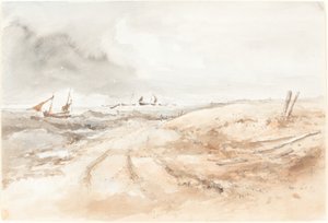 Scène de rivage avec des bateaux dans une eau agitée - Unbekannt